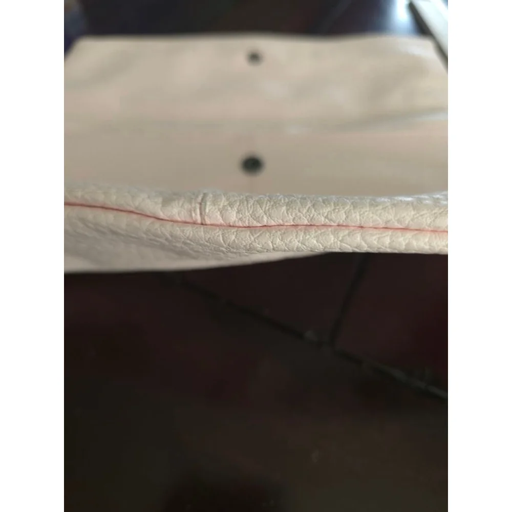 Women's Pastel Pink Pebble Faux Leather Foldover Clutch Brown Geo Accent Summer